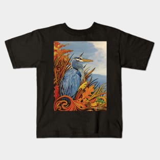 Fall Colors Blue Heron Kids T-Shirt